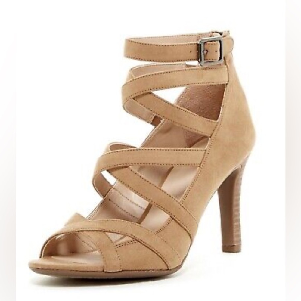 Franco Sarto Womens Quincey Camel Open Toe Strappy Heel NWOT
